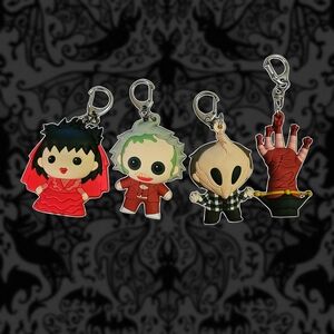 Tim Burton Beetlejuice Keychain Charm Lot Of 4 - Burgundy, Green, Cream & Black